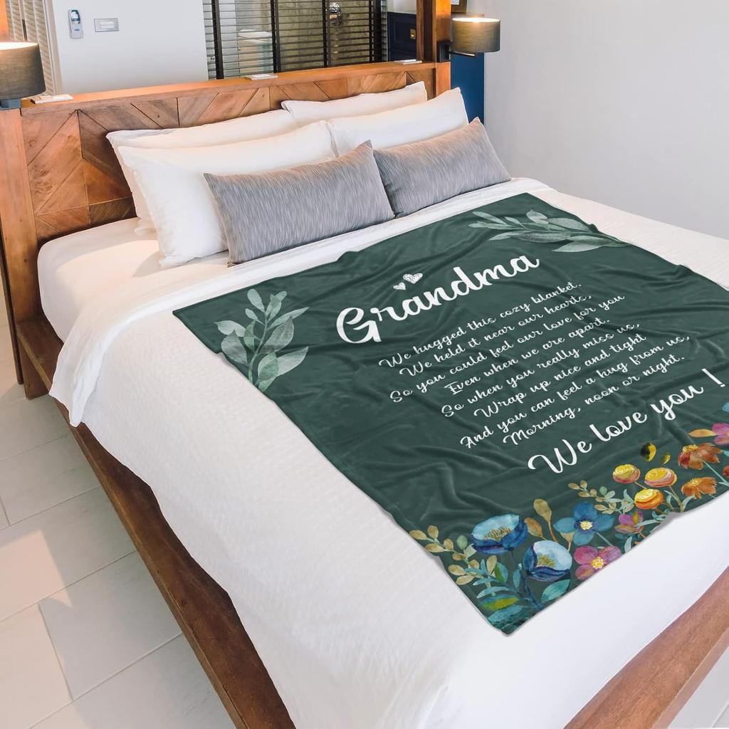Afterprints Gifts for Grandma Blanket, Grandma Birthday Gifts, Mothers Day, Grandparents Day Present for Grandma from Granddaughter, We Love You Cozy
