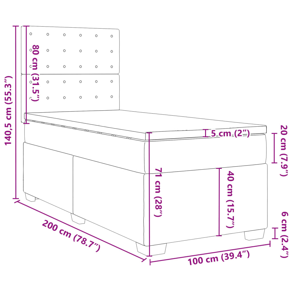 Box Spring Bed with Mattress Light Grey 100 x 200 cm Fabric