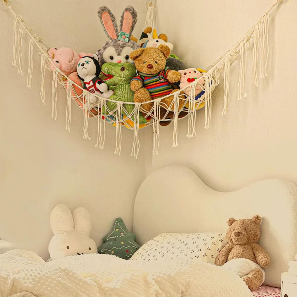 1Pc Toy Hammocks Wall Corner Hanging Storage Net Organizer Woven Kids Stuffed Mesh Hammock Baby Animal Rope Hammock Bag Cotton