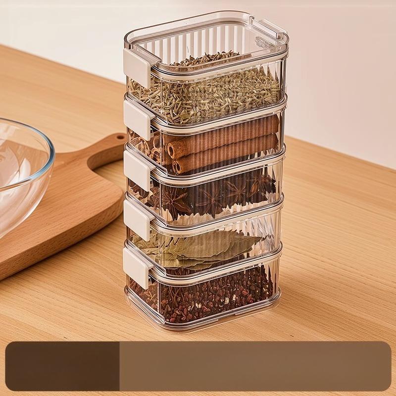 3/5pcs Household Stackable Food Sealing Jar Multi-layered Seasoning Storage Box Portable All-In-One Kitchen Spices Beans Storage Jar