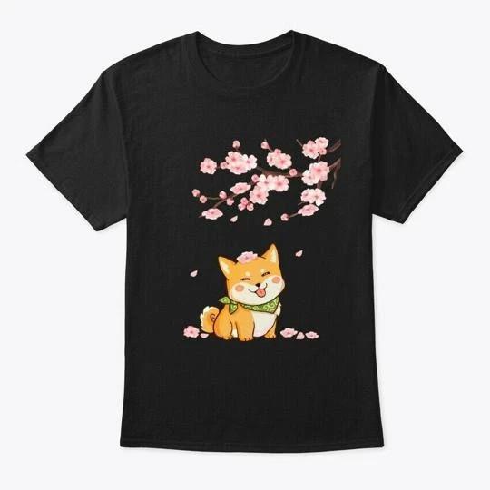 Cherry Blossom Shiba Inu Cute T-Shirt Made in the USA Size S to 5XL