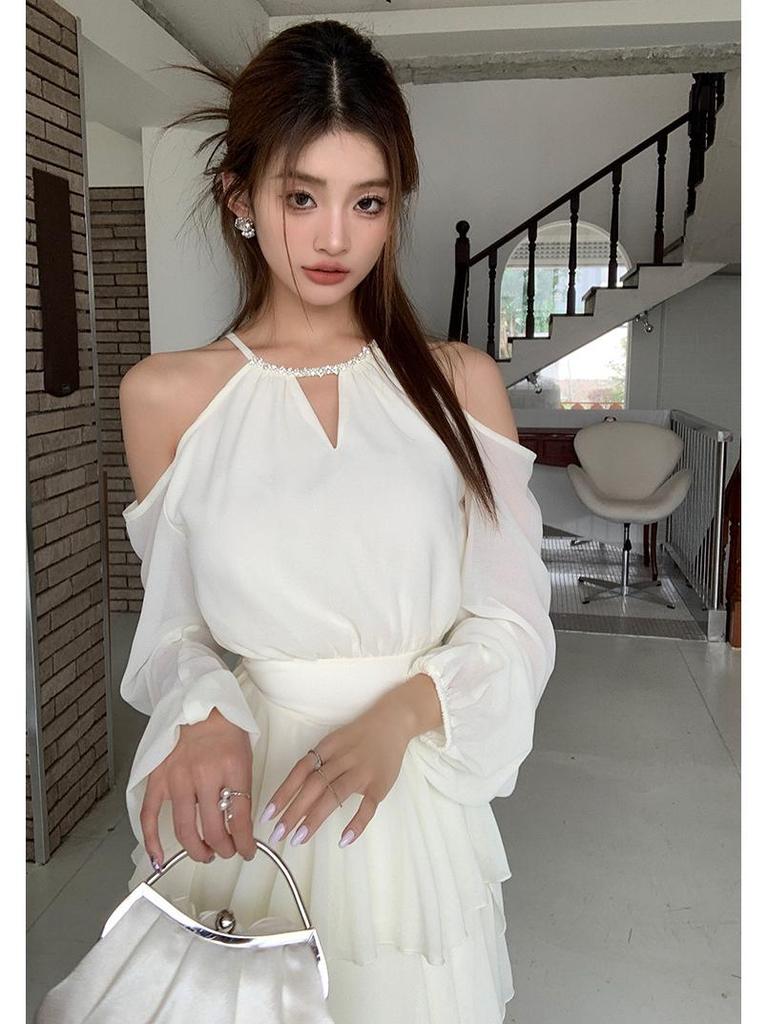 2026 Spring/Summer Halter Neck Backless Off-Shoulder Fairy Dress for Women