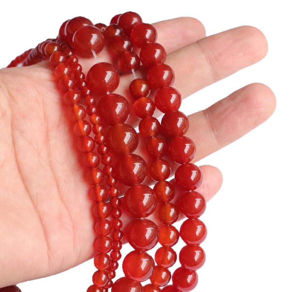 Grade A 4-14mm White & Red Agate Chalcedony Round Beads for Handmade Jewelry DIY