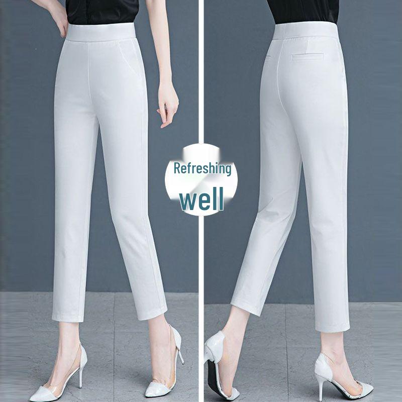 Women's High-Waisted Elastic Straight-Leg Cigarette Pants, Slimming & Versatile, Ideal for Spring/Autumn, Casual Mom's Trousers, New 2025
