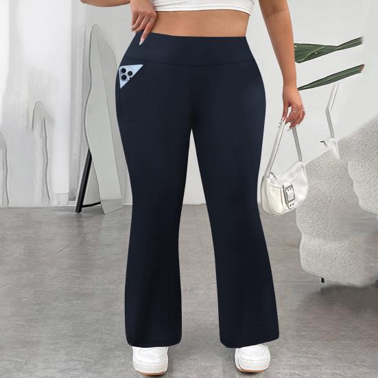 High Waist Yoga Pants Full-Length Women Leggings with Elastic Waist Solid Color Pockets Sport Style Flared Pants