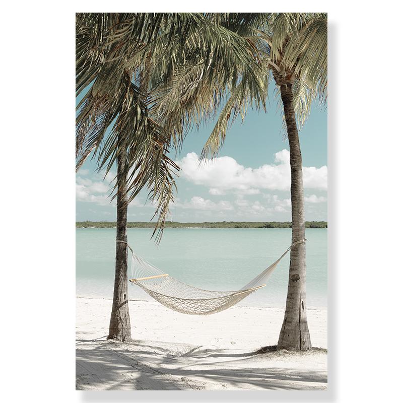 Spiaggia tropicale oceano palma foglie di banano poster su tela vacanza chalet scale stampa immagine estate paesaggio marino casa pittura