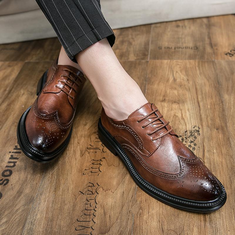 Classic Causal Business Brogue Leather Shoes Men's Career Oxford Fashion Black Dress Shoes Wedding Shoes Zapatillas Plus Size 46