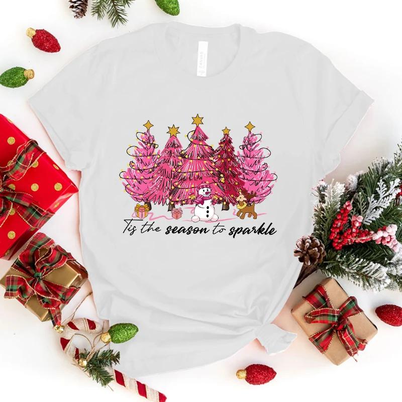 

Funny Christmas Tis The Season To Sparkle Print T-Shirt Women Loose Short Sleeve Round Neck Top Female Casual Shirt Tees M чёрный
