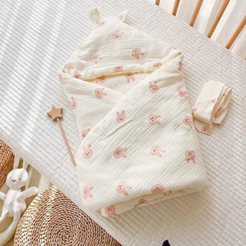 Spring Autumn Thin Baby Swaddle Blanket Cotton Dimple Fabric Delivery Room Essential