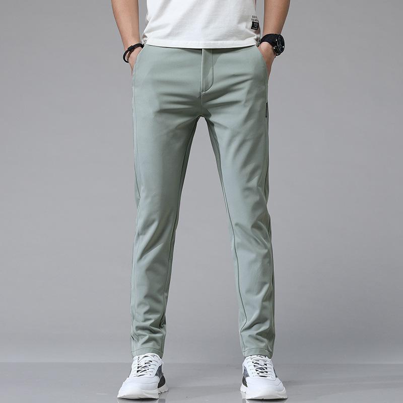 Ice silk men's versatile elastic waist casual pants autumn velvet thickened boys slim straight warm sports trousers