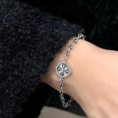 S925 Sterling Silver Double-Sided Vajra White Shell Bracelet - Ethnic Style Women's Niche Design