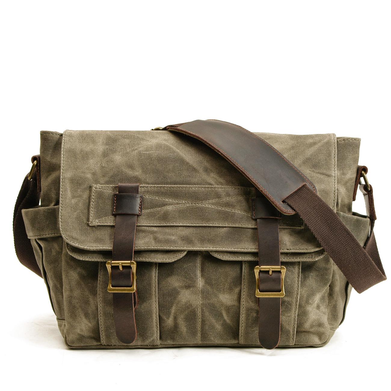 

Men s Retro Waxed Canvas & Leather Crossbody Bag – European/American Fashion Shoulder Bag for Laptop зелёный