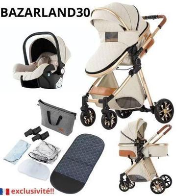 3-in-1 Baby Stroller Combined Car Seat Bassinet Trio Reversible Adjustable High Quality Puncture-proof Wheels Off-white
