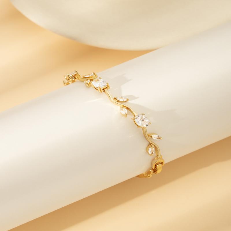 Women Jewelry Silver Color Dark Blue Crystal Leaf Chain Link Bracelets And Bangles For Party Gift Color Retention Bracelet
