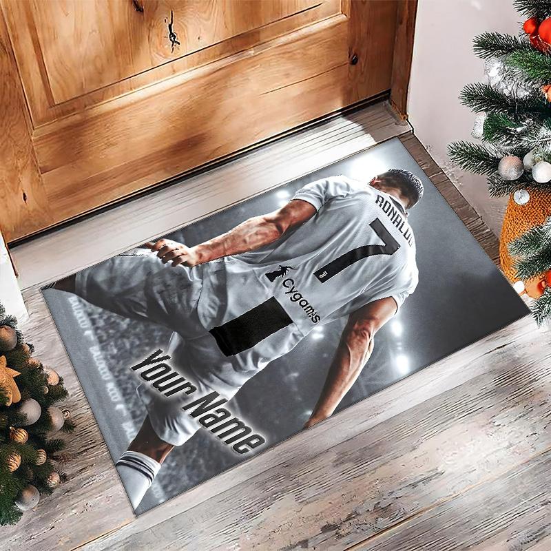 Cristiano Ronaldo Printed Crystal Velvet Rug Non‑Slip Crystal Velvet Carpet For Sofa Bedroom Indoor Home Decoration