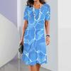 Abito estivo a righe curve da donna, a maniche corte, con scollo rotondo, casual, quotidiano, lunghezza al ginocchio, elegante, abiti da festa 2024