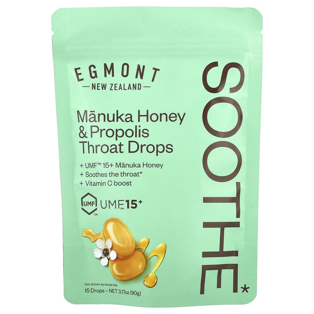 Egmont Honey Manuka Honey & Propolis Throat Drops, 15 Packs, 90g (3.17oz)