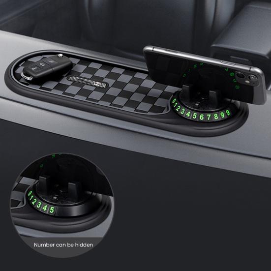 Dashboard Anti Slip Mat with Phone Holder 360-Degree Rotation Dashboard Mount Built-in Parking Number Plate Secure Phone Holder for Driving