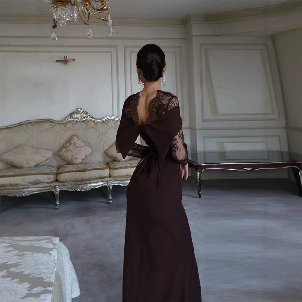 Women's Light Luxury Lace Splicing Square Neck Long Sleeve Dress Women's Waist Wrap Hips Skinny Long Dress