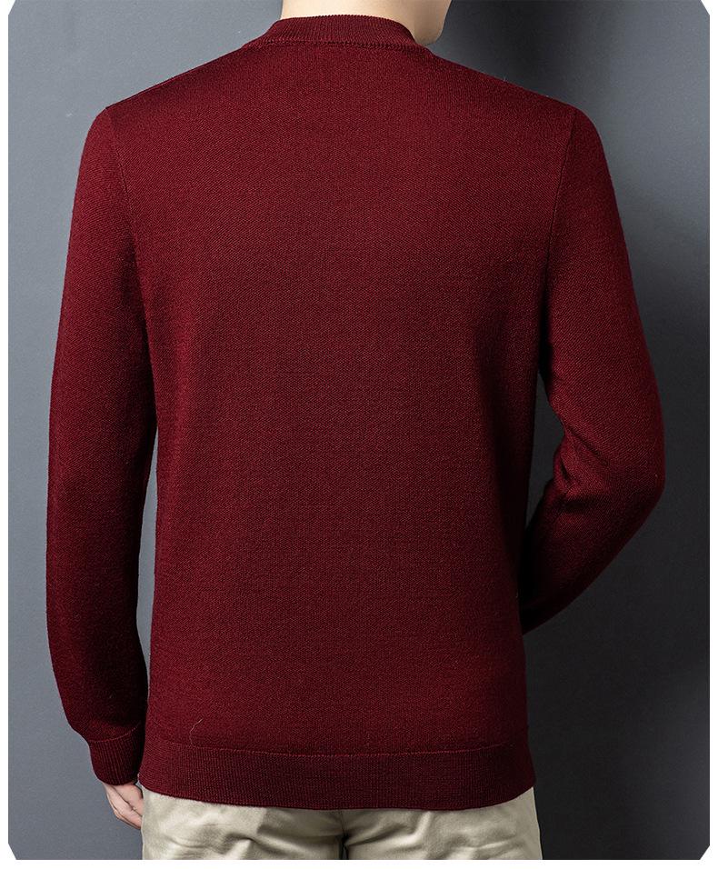 480g Men's Thickened Wool Sweater - New Winter Style, 100% Pure Wool, Solid Color Knitted Design
