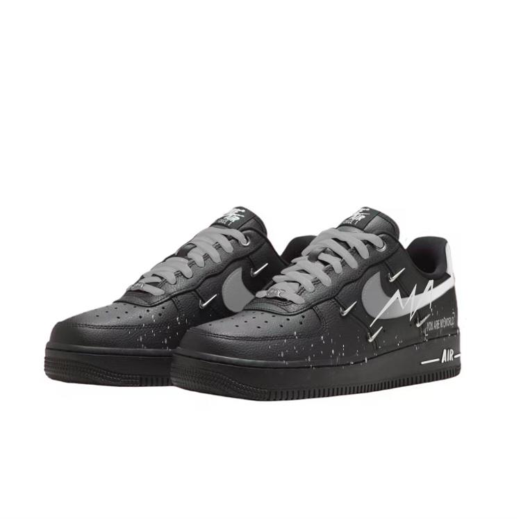 Nike Air Force 1 Abrasion Resistant Low top Skateboard Shoes Women's Black Gray HQ1180-001(Team352-)