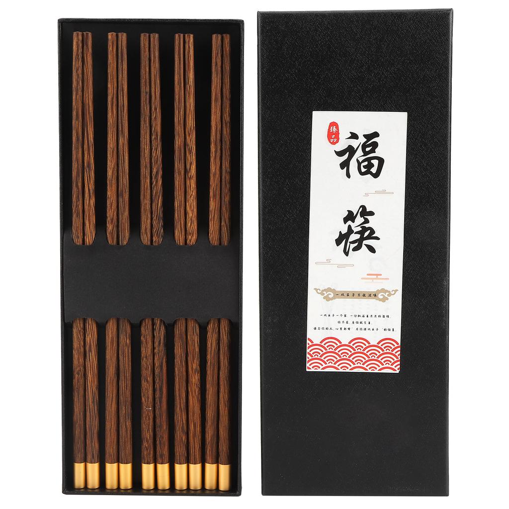 5 Pairs Chinese Style Wooden Chopsticks Set Safe Handcrafted Tableware Gift for Family FriendsWenge