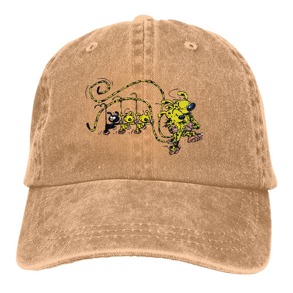 Washed Mens Baseball Cap Marsupilami Babies Hanging On Tail Trucker Snapback Caps Dad Hat Gaston Lagaffe Comics Golf Hats