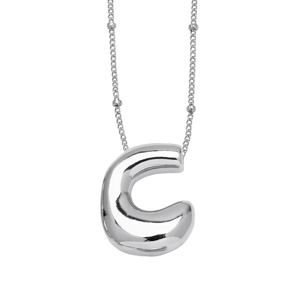FLOLA Silver Plated Bubble Letter Pendant Necklaces For Women Initial Letter A-Z Necklace Custom Name Copper Jewelry nkeq63