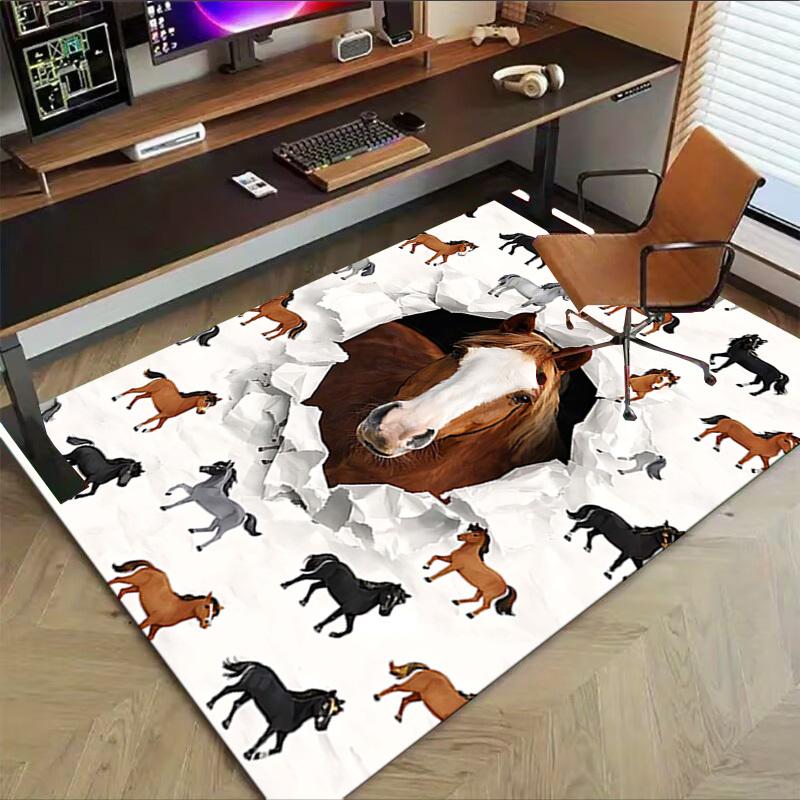 1 Stück Pferdedruck Rutschfester Boden Teppich Kompatibel für Büro & Wohnzimmer & Schlafzimmer & Esszimmer - Flach- Weich & Muster, Lebendige Farben-W276
