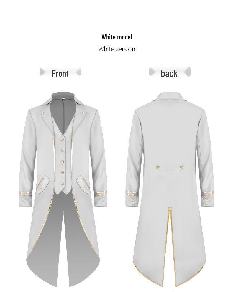 Men's Medieval Halloween Gold Trim Swallowtail Coat for Stage Performance