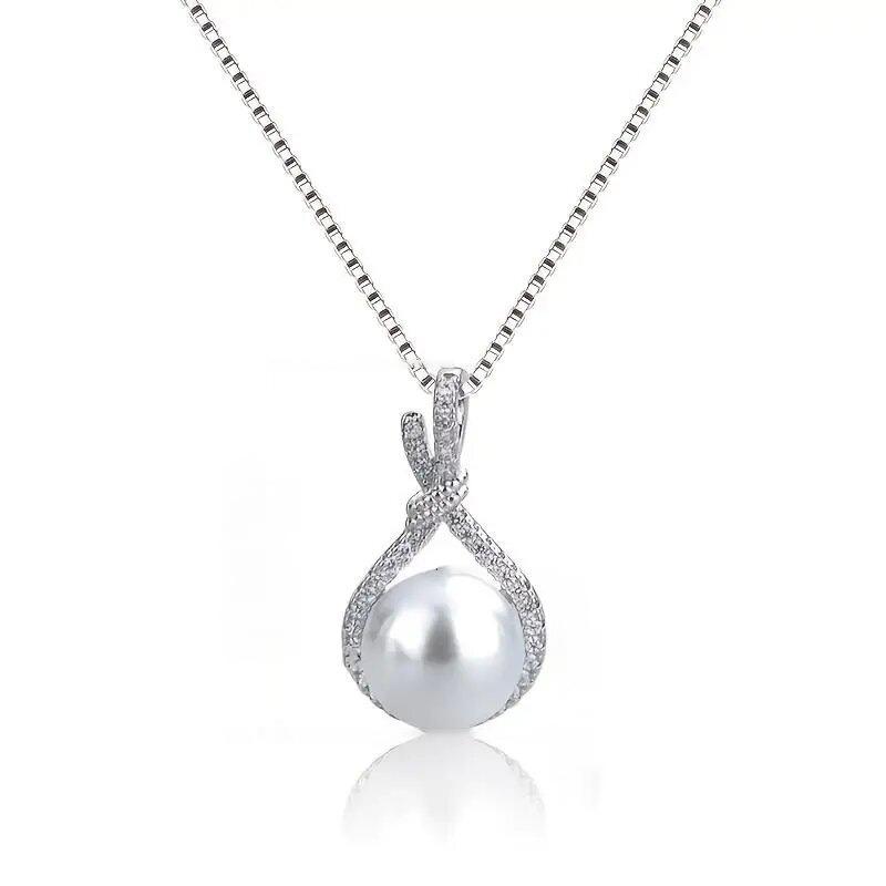 Ladies' Artificial Pearl Pendant Necklace Collarbone Chain, Embellished with Synthetic Zircon, Elegant Jewelry, Birthday Gift