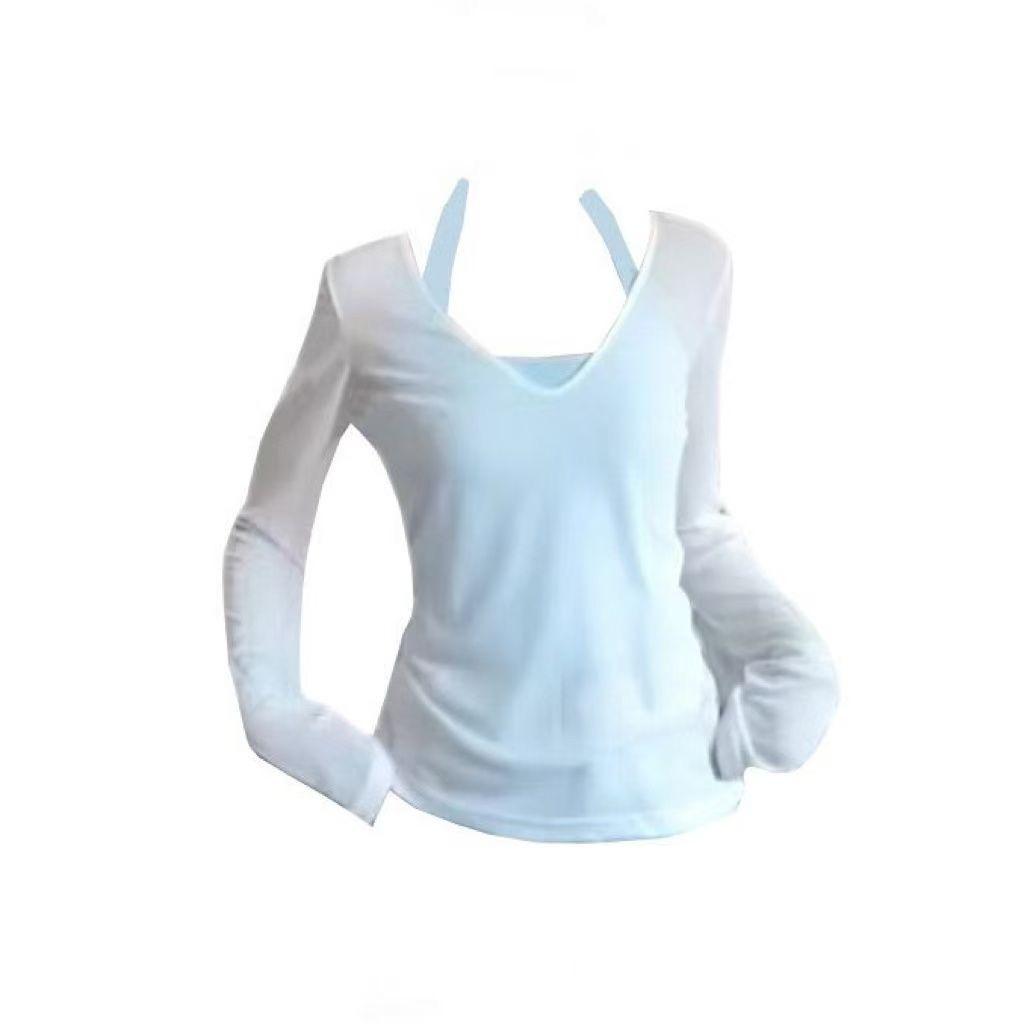 Women s Color Block Camisole and Long Sleeve Cover-Up Set – Summer Sun Protection, Slim Fit, Petite Spicy Girl Style 2XL