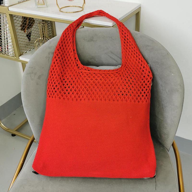 Chic Retro Women's Knitted Beach Tote – Hollow Style, Hand-Held or Shoulder Carry, Large Capacity