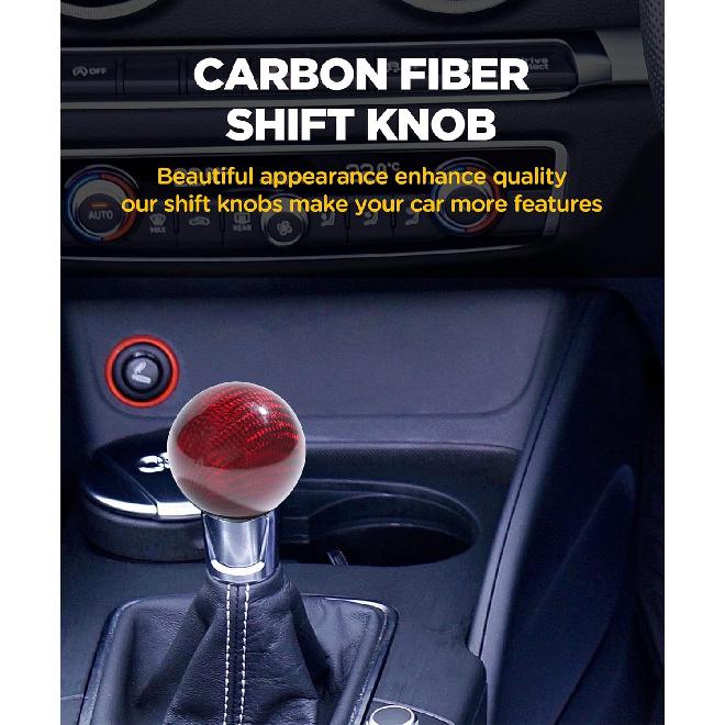 YAKEFLY Universal Shifter, Round Carbon Fiber Gear Shift Knob With 3 Aluminum Adapters, Car Shift Lever Stick Knob (Carbon Red)