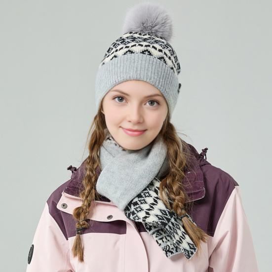 Women Winter Hat Scarf Gloves Set Pom Pom Warm Hat Long Knit Scarf Touchscreen Gloves Set Thick Warm 3 in 1 Set