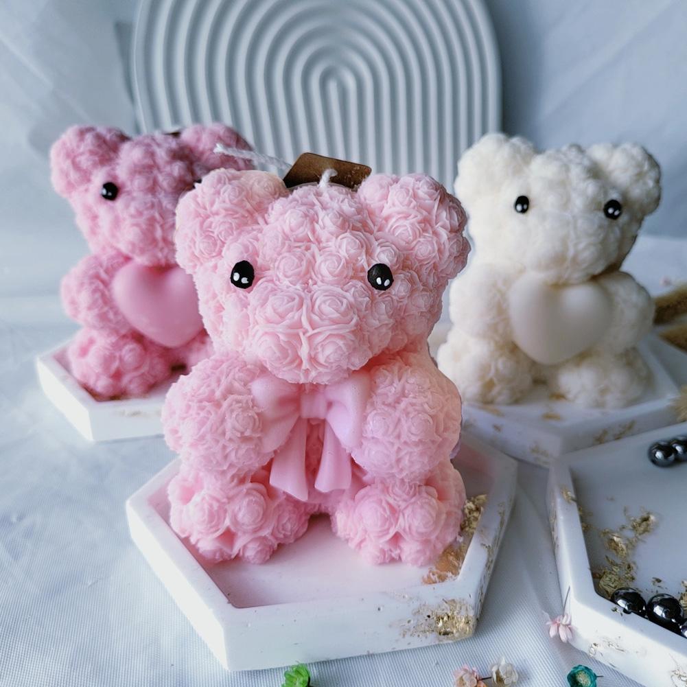 Valentinstag Schleife Rosenbär Silikonform DIY Aroma Kerze Gips Harz Ornamente Form Hochzeitskerzenherstellung