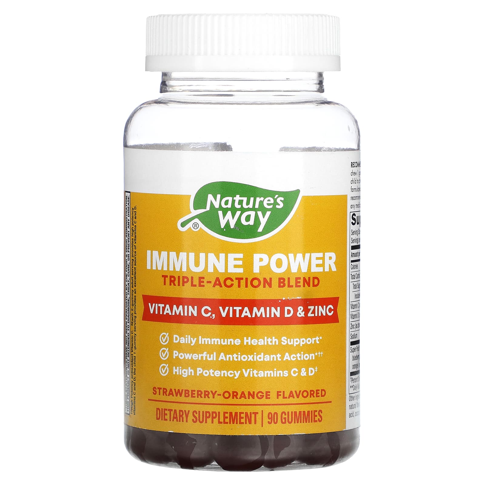 

Nature S Way, Immune Power, Triple Action Blend, Strawberry-Orange Flavor, 90 Gummies