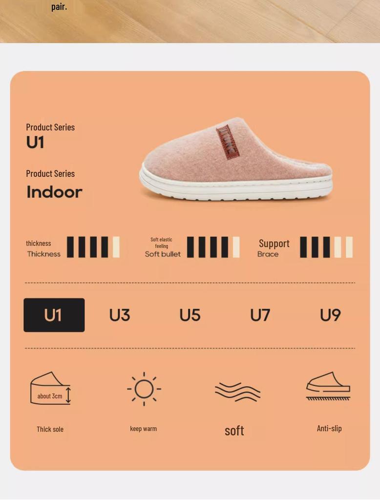 Youdiao Wool Autumn/Winter Plush Non-Slip Slippers for Men & Women - Warm Indoor Shoes for Middle-Aged & Elderly.