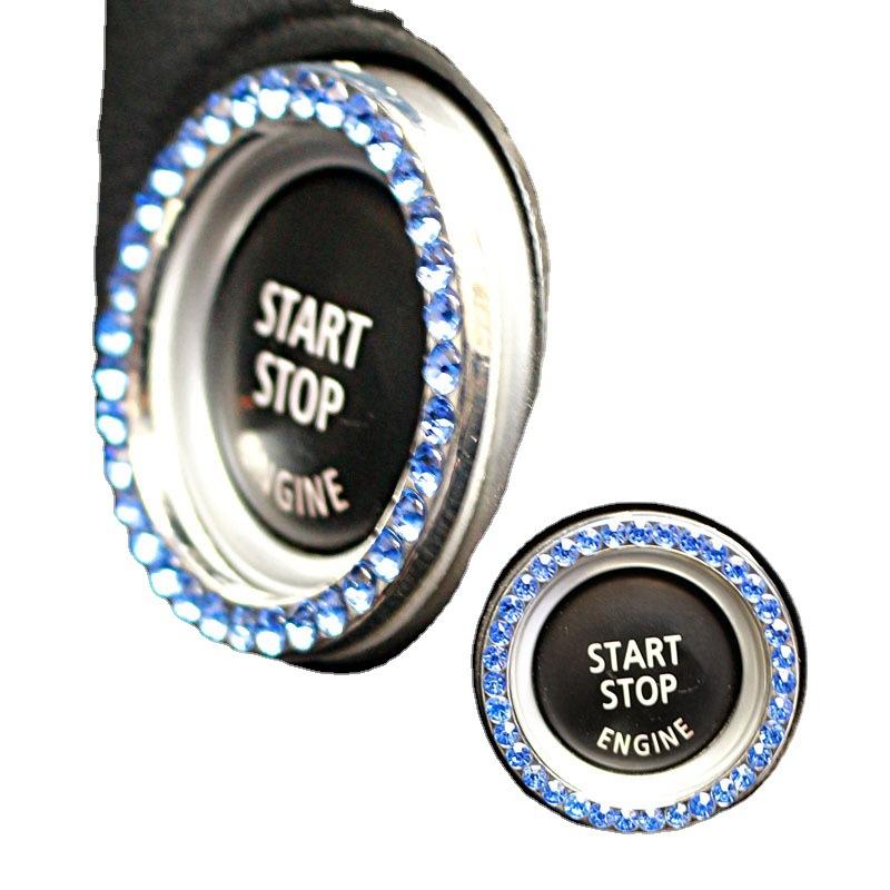 2Pcs 3DCar Key Ring Button Diamond Sticker Ignition Switch for Bling Decoration Circle Cover  Auto Motorcycle Styling Rhinestone