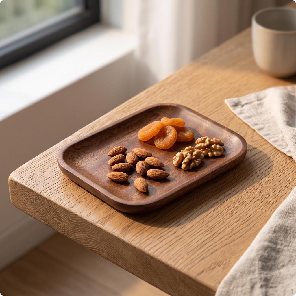 Bandeja de Madera de Nogal Tallada Decorativa para Mesa de Café Plato Corazón