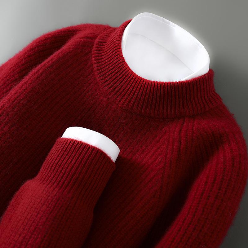 Men s Korean Style Lambswool Ribbed Sweater - Thick, Soft, Warm Pullover for Autumn/Winter XL