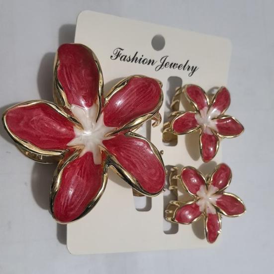 3Pcs Women Hair Claw Enamel Surface Anti-slip Teeth Flower Shape Back Head Hair Clip Lightweight Hair Accessory