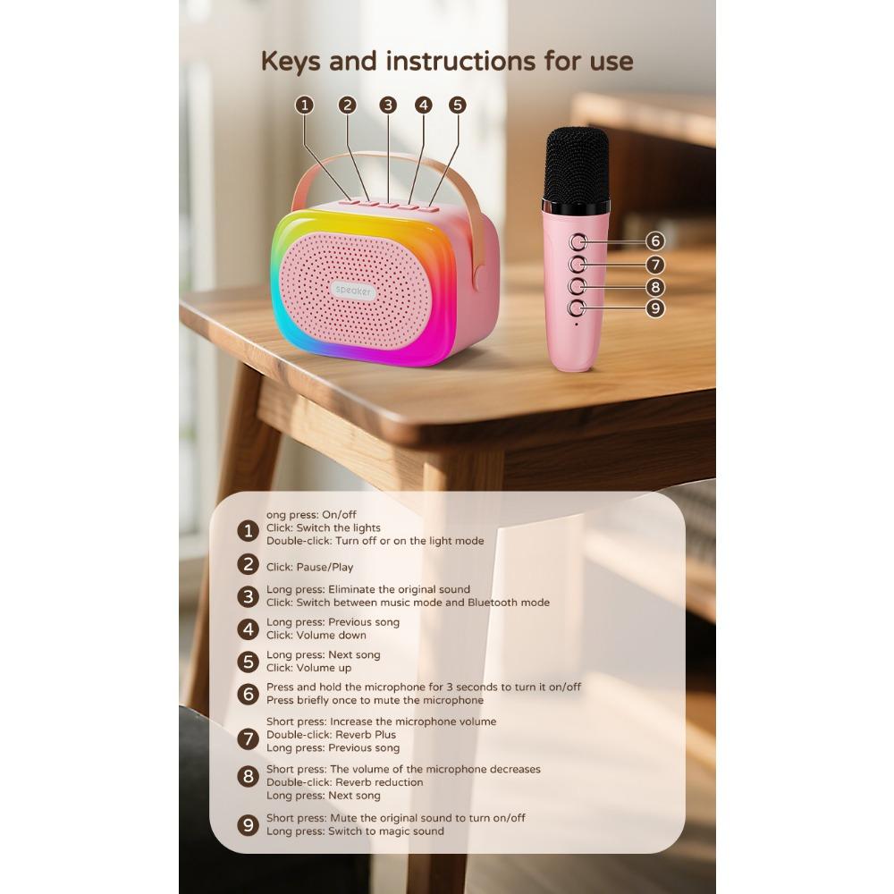 Haut-parleur Bluetooth Portable Sans Fil avec Microphone – Système Karaoké Tout-en-Un pour la Maison, l'Extérieur et le Chant (Prend en charge les basses et la carte mémoire)