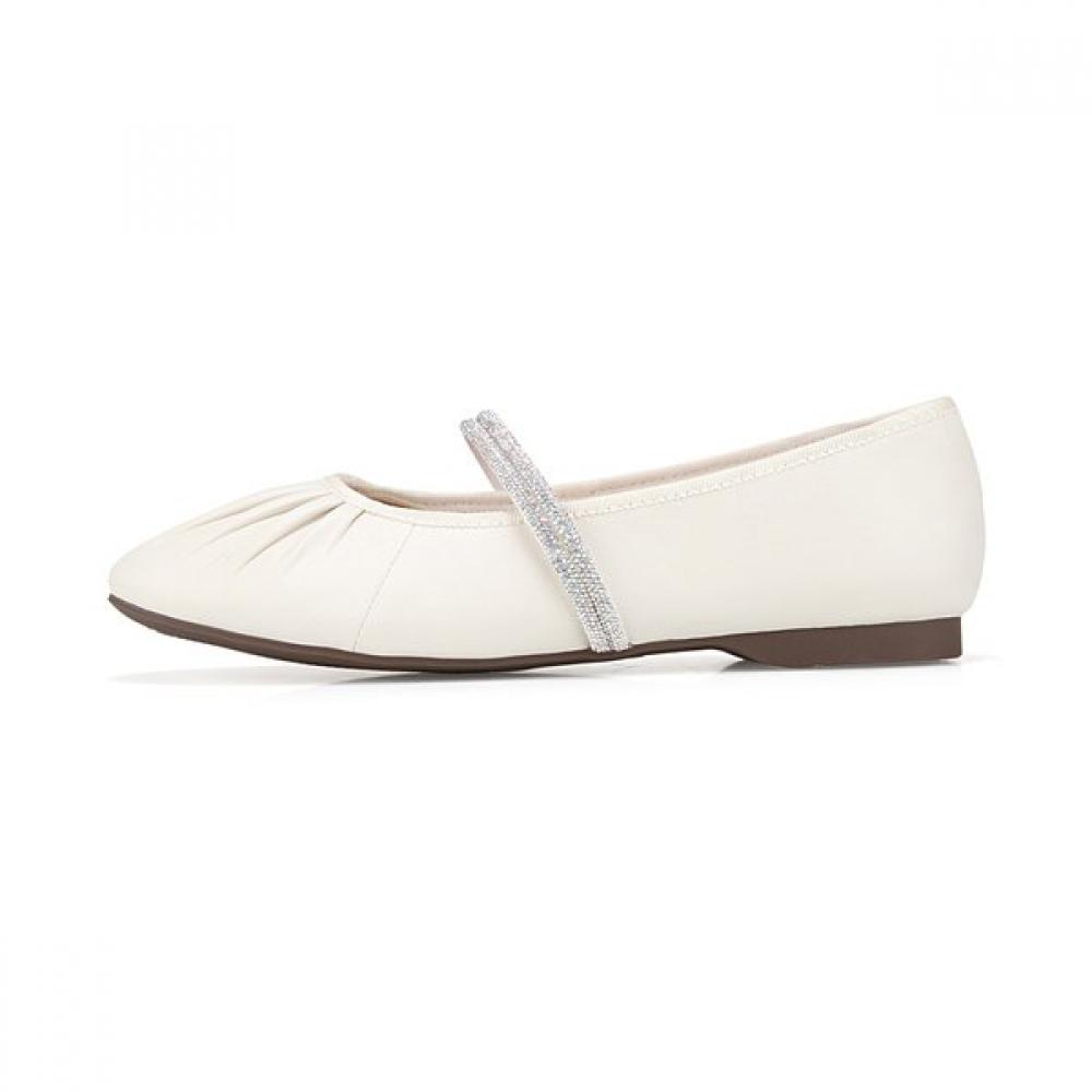 Barbara Lambskin Pleated Soft Jewel Strap Mary Jane Flat 1.5cm 2 Colors