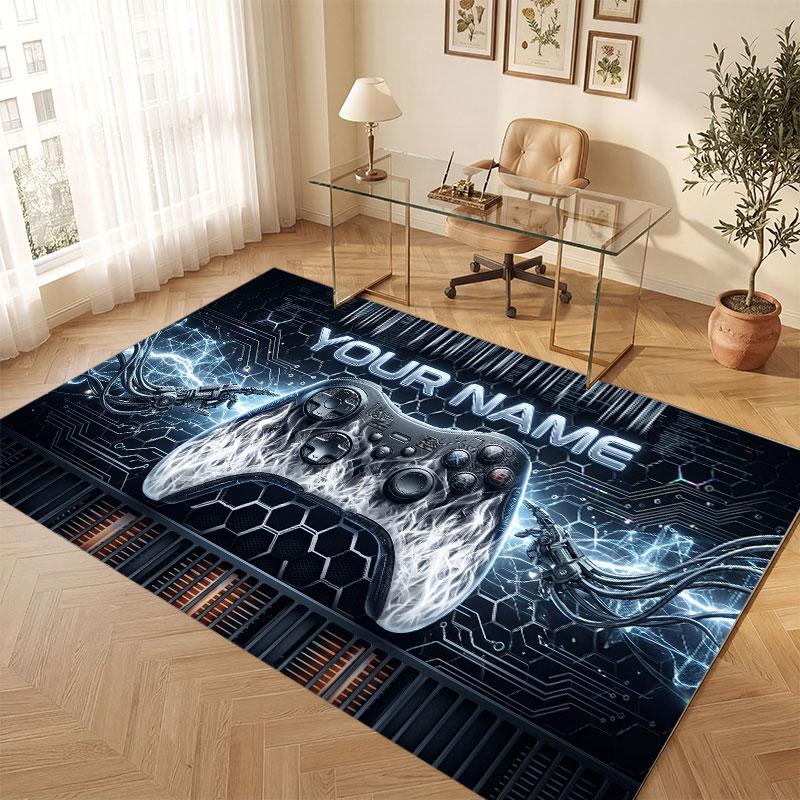 City Cyberpunk Theme Crystal Velvet Floor Rug Personalized Custom Name Text Warm Carpet Home Decoration