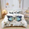 3Pcs Pearl Blue Butterfly Print Duvet Cover, Golden Stem White Flower Jewel Butterfly Printed Bedding, Multiple Sizes Available