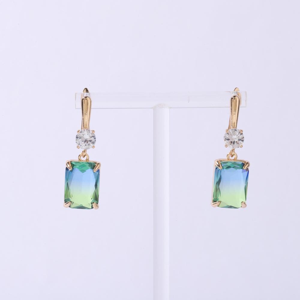 3 Piece Set Fashion Square Imitation Tourmaline Dangle Earrings Jewelry Sets For Women Party Pendant Necklace Accessories