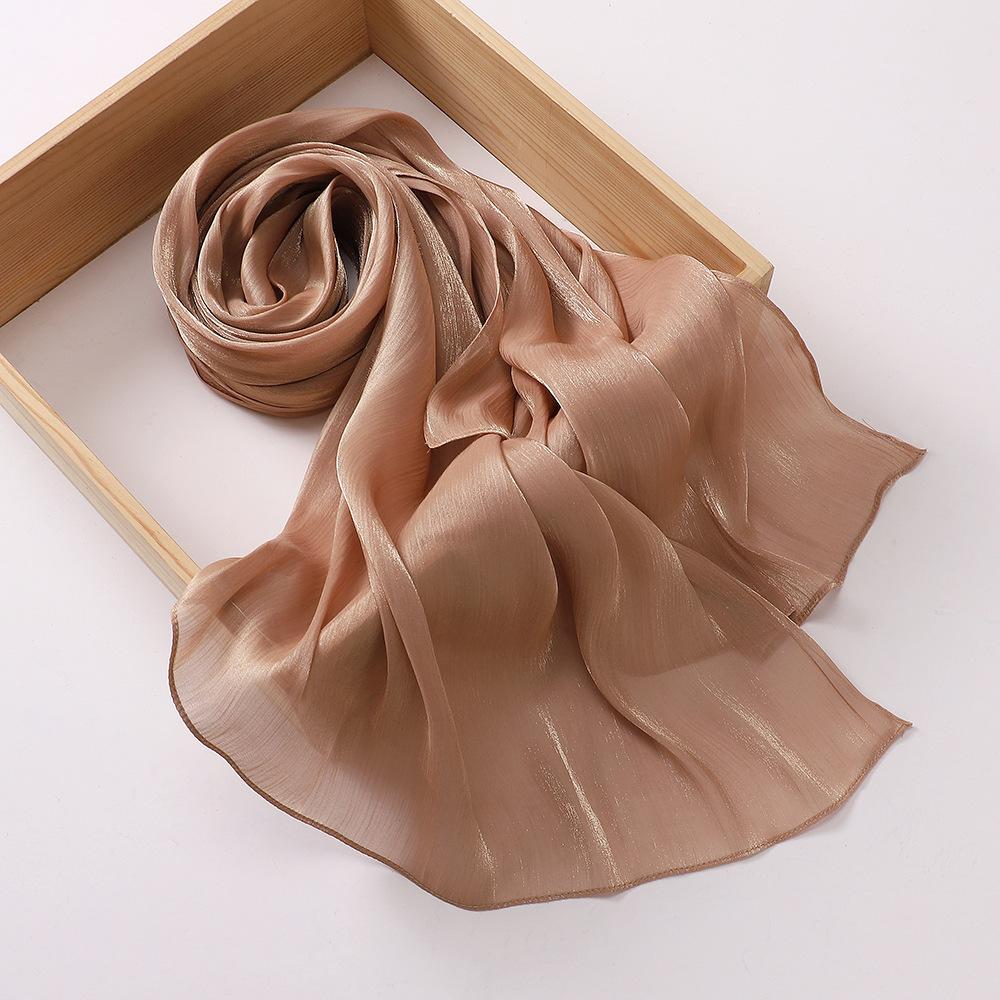 Island Wrinkled Scarf Women'S Shawl Island Satin Smooth Crepe Solid Color Bright Silk Yarn Malaysian Headscarf