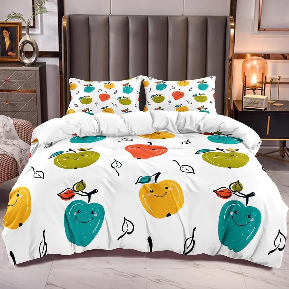 Red Apple King Queen Duvet Cover Sweet Fruit Patterned Bedding Set For Kids Pink Quilt Cover Plant Polyester Comforter Cover