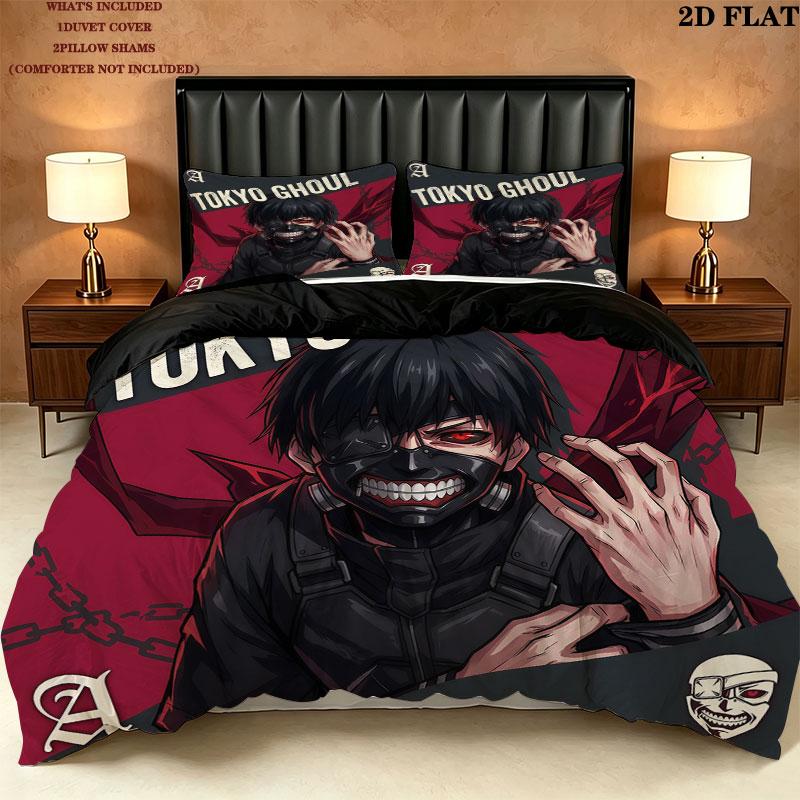 Tokyo Ghoul Vzor Povlečení Sada Prošívaných Dek Quilt Cover Povlak na Polštář Domácí Narozeninový Dárek(1 * povlak na peřinu + 2 * povlak na polštář, bez jádra)
